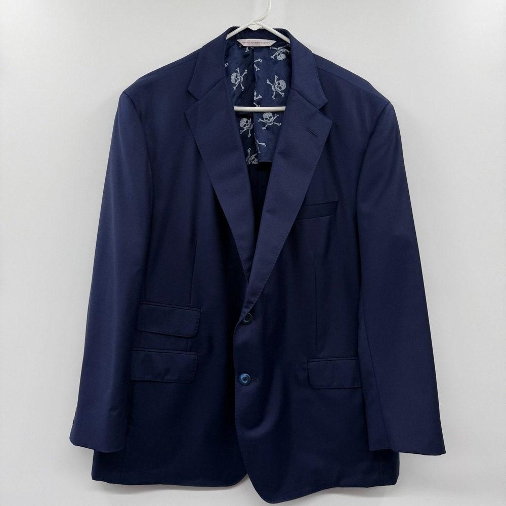 Samuelsohn 1923 Navy Custom Blazer 45S Short Super 130s Wool Skull Lining